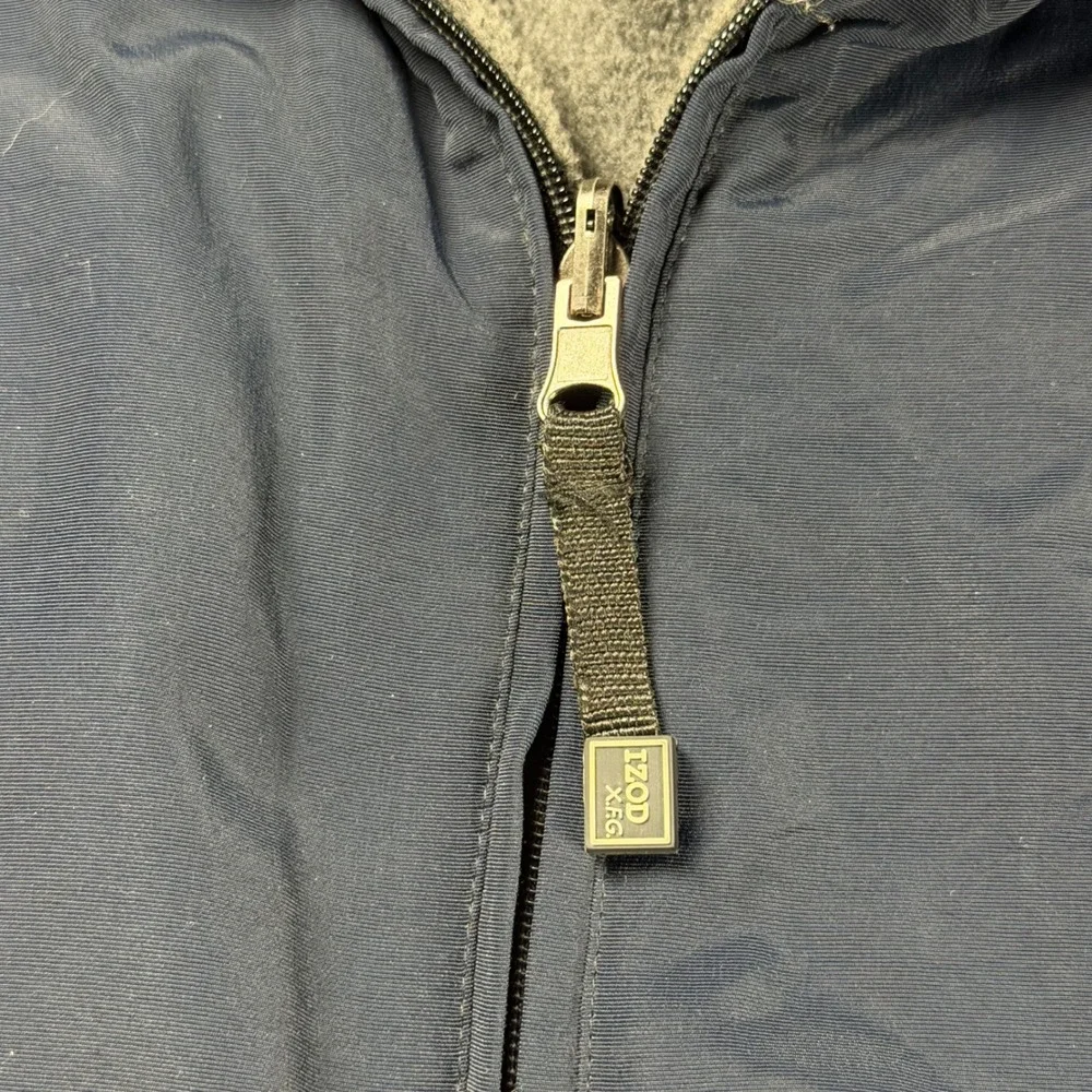 Izod PerformX XFG Reversible Vest Mens Large Navy Blue Nylon Grey Fleece Zip